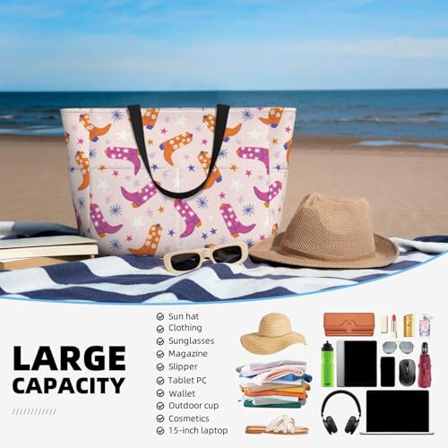 Waterproof Sandproof Beach Bag Cowgirl Boots Swim Large Tote Pool Bag For Women With Zipper4