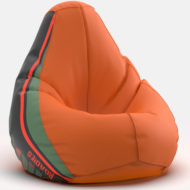 Image of Biggie Bean Bag 4XL Bean Bag Chair with Beans Filled-Perfect for Living Room,Bedroom,Study-Sale Design(Printed - Raodie -Raodie-Artwork 5 - Orange)-Faux Leather