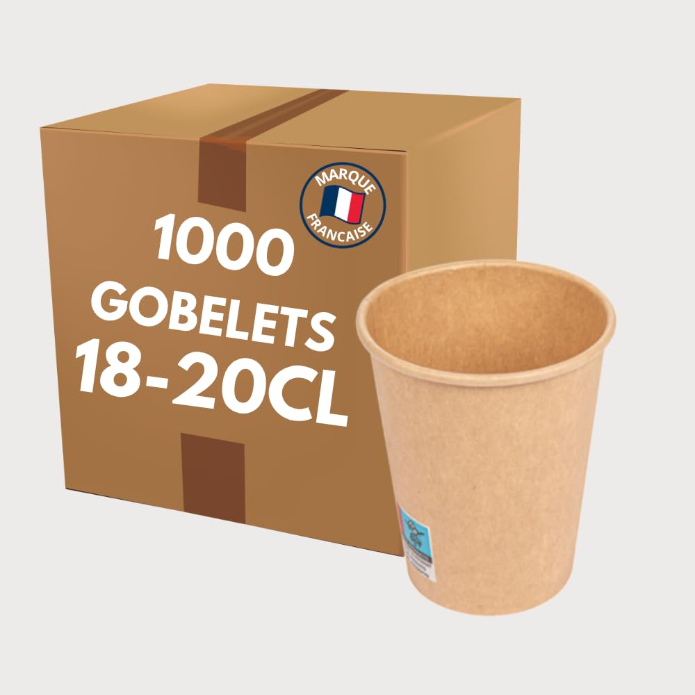 COVR Gobelets kraft 18cl - 6oz / 1000 unités, Recyclables, Boisson Chaude et Boisson Froide, Solide et Bonne Prise en Main, Résistant