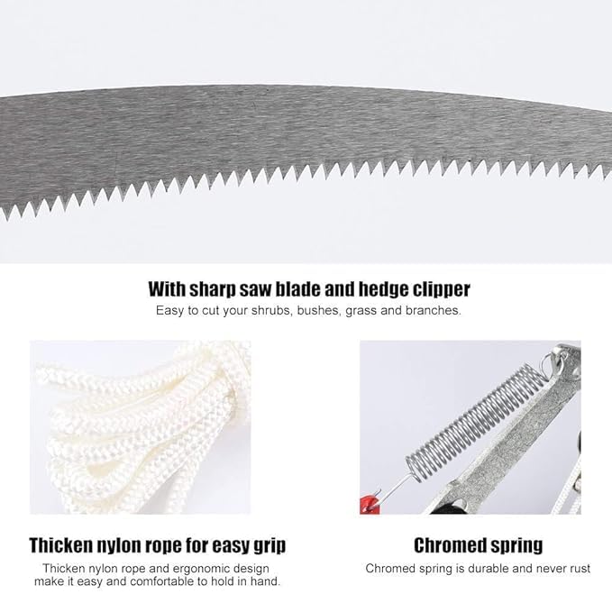 Image of VELTRIX 2-Way Long Reach Tree Pruner & Trimmer Head, 350mm Pruning Saw with Garden Shear, Branch Cutter, Fruit Picker & Harvester Tool with 2.5m Rope Line, Without Pole