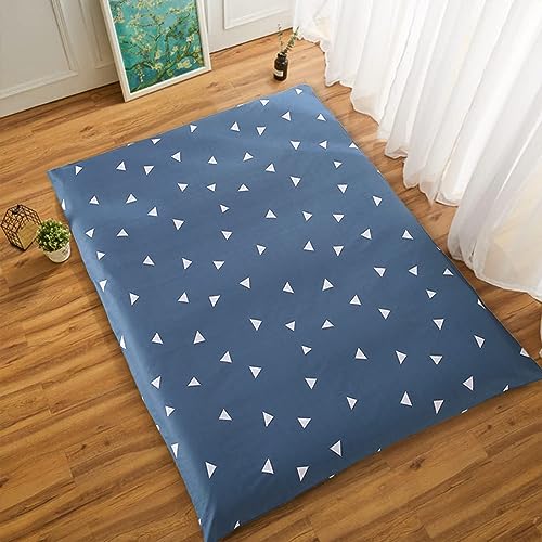 Japanese Cotton Futon Mattress Cover Machine Washable Dust Cover for Single Size Tatami Floor Mattress Zipped Design for Easy Use Blue 100x200cm