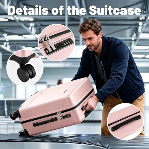 Image of 2 Piece Carry on Luggage Set, 14 inch 20 inch Hardshell Suitcase with TSA Lock & 360 Silent Spinner Wheels, Durable Lightweight for Business Travel Family Vacation, Airline Approved (Pink)