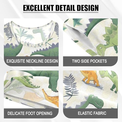 ALAZA Dinosaur Palm Tree Leaf Pajamas Set Short Sleeve Cotton Sleepwear Summer Pjs 2 Piece 5-14Y4