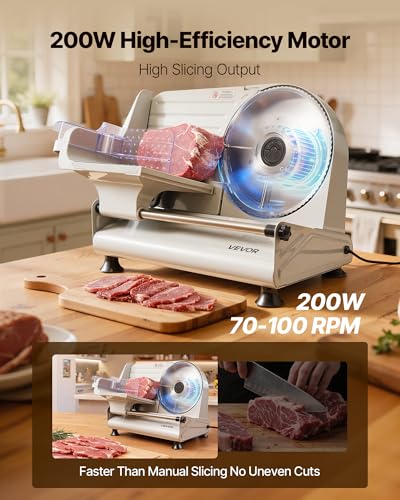 Image of VEVOR Meat Slicer, 8.6 inch 200W Electric Deli Slicer Machine with two SUS420 Blade, 0-0.6 inch Adjustable Thickness, ETL Certified Home Food-Slicer for Meat, Ham, Baguett, Steak