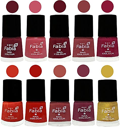 Image of SMC Fabia ALL IN ONE (PACK OF 10), Long Lasting Glossy Nail Polish, 6 ml Each, All Vibrant Colours,02436