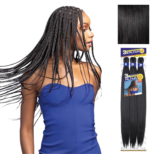 Sensationnel Ruwa prestretched braiding hair - 3x 54 inch water repellent kanekalon fast dry synthetic sports itch free (1 pack 1 JETBLACK)