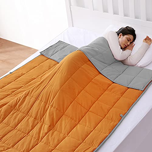 ROKDUK Twin Weighted Blanket Throw for Adults Teens 48x72in 15 lbs. XL Single Size Soft Cooling Reversible 1800TC Cotton Alternative with Glass Beads, Light Grey/Orange