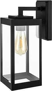 DEWENWILS Outdoor Wall Light, Exterior Wall Lantern Fixtures with Clear Glass Shade, Matte Indoor Outdoor Wall Sconce, E26 Socket, Weather Resistant, Outdoor House Lights for Garage, Porch, ETL Listed