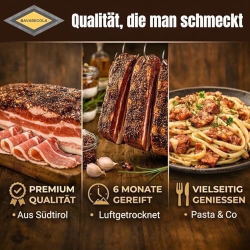 BAVAREGOLA Pancetta aus Südtirol - halbe Hamme 1,6kg - Original Speck aus Italien - Bauchspeck geräuchert & luftgetrocknet am Stück - Südtiroler Speck Spezialität