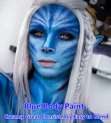 Go Ho Blue Body Paint Washable(2.37 Oz,70 Ml),Cream Blue Face Paint,Water Based Blue Bride & Avatar Makeup Body Painting For Adults Children Sfx Cosplay Costumes Festivals Halloween,Blue #TOP2