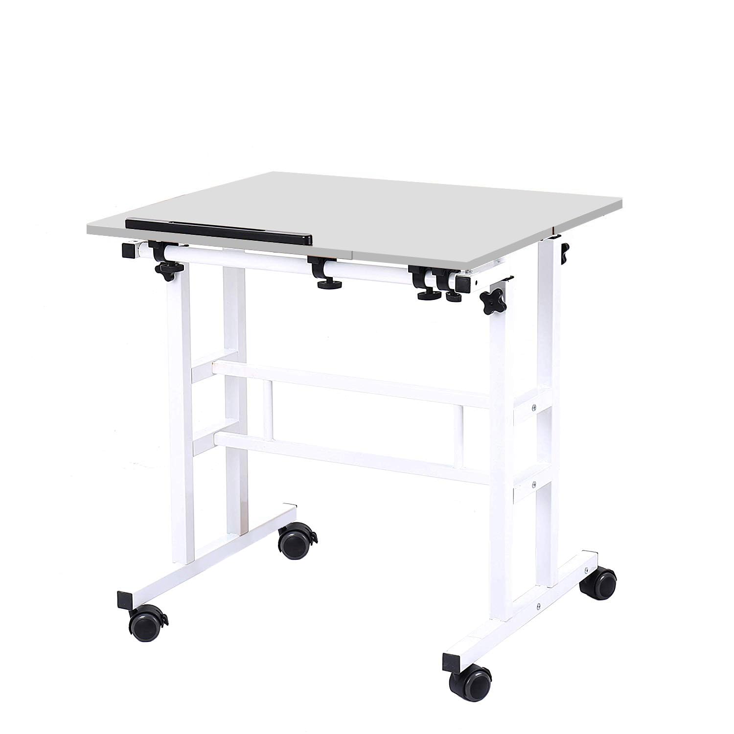 SogesPower Scrivania sollevabile, scrivania per computer, tavolo da ufficio, scrivania per computer divisa rimovibile, 80 x 60 x 67 ~ 115 cm, bianco