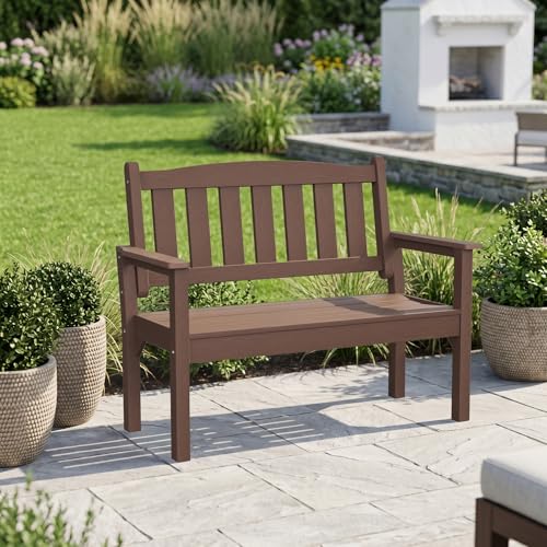 Image of Psilvam 2-Person Poly Lumber Outdoor Garden Bench 700 Lbs Capacity, Brown