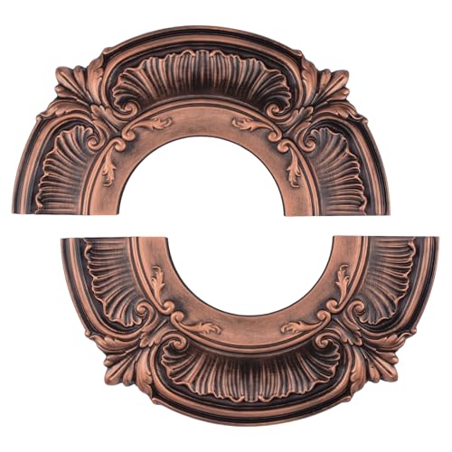 Image of INCREWAY 1pc Split Ceiling Medallion, Carved Lamp Base Cover for Chandelier or Pendant Light Ceiling Fan 11.97inch OD x 5.11inch ID, Antique Brown