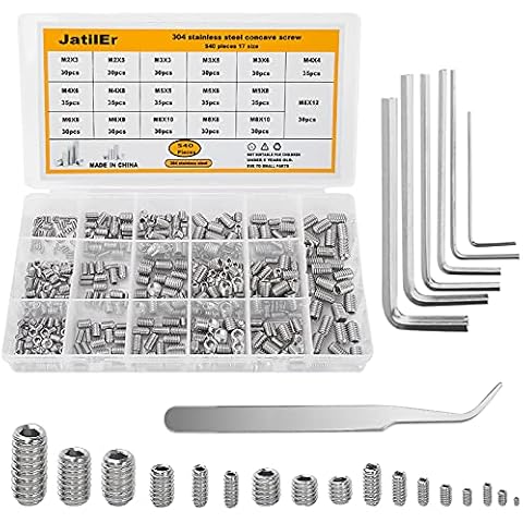 JatilEr 540Pcs Grub Screws Set, Metric Hex Grub Screw Mixed M2 M3 M4 M5 M6 M8, Allen Key Screws Assorted Stainless Steel Cup Point Screw Grub Kit with 6 Hex Wrenches Cover