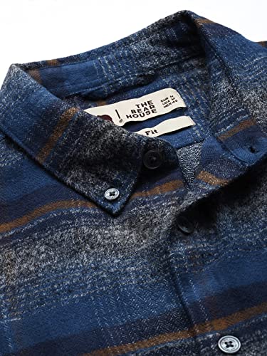 Image of THE BEAR HOUSE Men's Cotton Grey & Blue Checks Slim Fit Shirt | L |TBH-BRIT-GY-L |