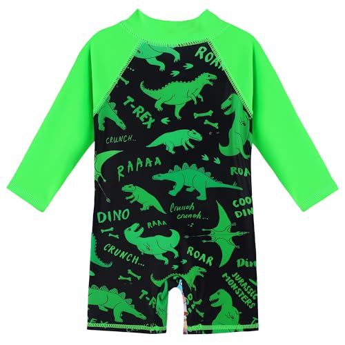 Image of HUAANIUE Toddler Boy Swimsuit Rashguard One-Piece Swimwear 0-6 Years | UPF 50+ sun protection, front zipper with chin guard, 4-way stretch quick-dry fabric, flatlock seams anti-chafing