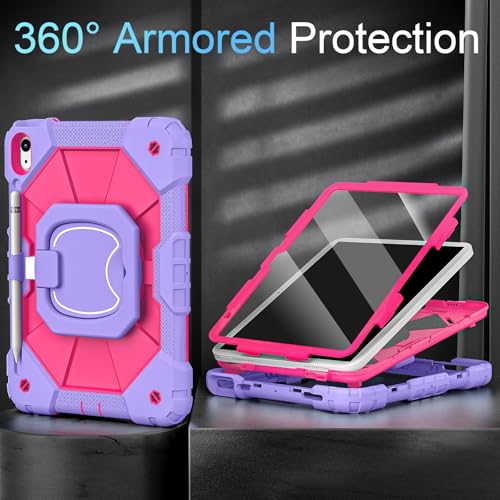 Image of Auizotl Case for iPad (A16) 11th Gen 11 Inch (2025) /iPad 10th Gen 10.9 Inch (2022) with Screen Protector /Rotating Stand /Pencil Holder,Military Grade Shockproof i Pad Case 10th Generation,Purple Pink