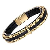 URBAN JEWELRY cadenas pulsera de plata o de cola de zorra de color oro espléndida hombres de negro con detalle contemporáneo de cuero hecha de acero inoxidable resistente y oro del cuero genuino
