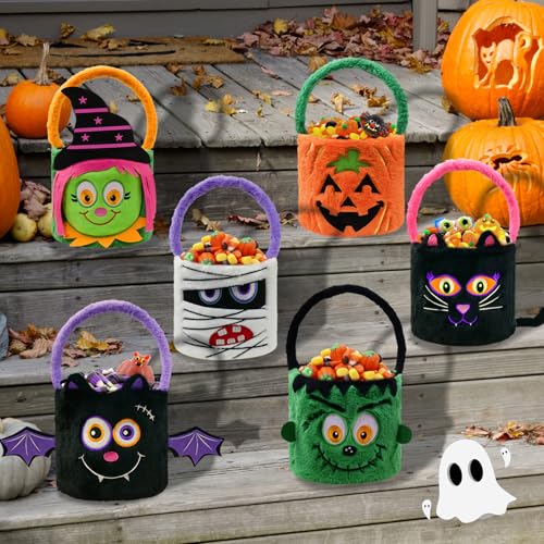 Image of Dia 7.9 inch * H 15.7 inch, Plush Halloween Baskets Trick or Treat Bags Halloween Candy Bucket, Gift Bucket for Party Favor Supplies (2Pcs-Pumpkin&Black Bat)