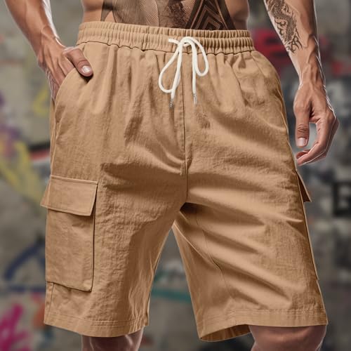 Cargo Shorts for Men High Waisted Solid Color Side Pocket Drawstring Beach Work Sport Shorts2