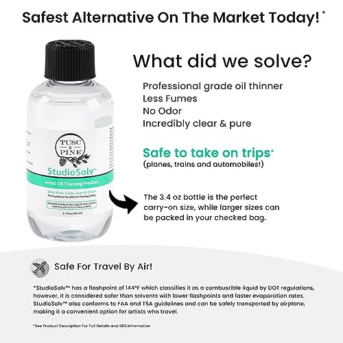 Tusc & Pine 60019 Studiosolv™ Odorless Mineral Spirits 3.4Oz (100Ml) - Purified Odor-Free Spirit Solvent thumb #2