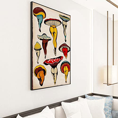 Canvas Painting Print Art Wall Funny Mushroom Poster Cute Boho Nature Plant Wall Art, Mushroom Aesthetic Wall Print Decor, Abstract Canvas Retro Picture For Bedroom Room Home Unframed (12 * 16In) #TOP1