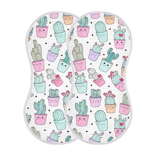 xigua Colored Potted Cacti Muslin Baby Burp Cloths Set of 4, Super Soft & Absorbent Burping Rags, Cotton Burp Clothes Shower Gift for Newborn, Baby Girls and Boys2