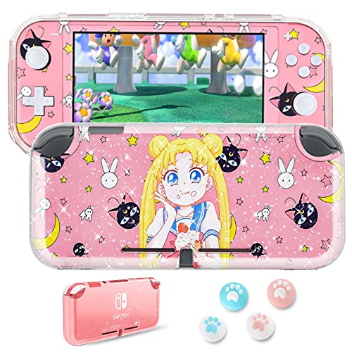 Protective Case Compatible with Nintendo Switch Lite,Switch Lite Case TPU Shockproof Portable Case&Switch Lite Skin Sticker&Thumb Grips Full Set Accessories for Switch Lite Glitter Case for Teen Girls