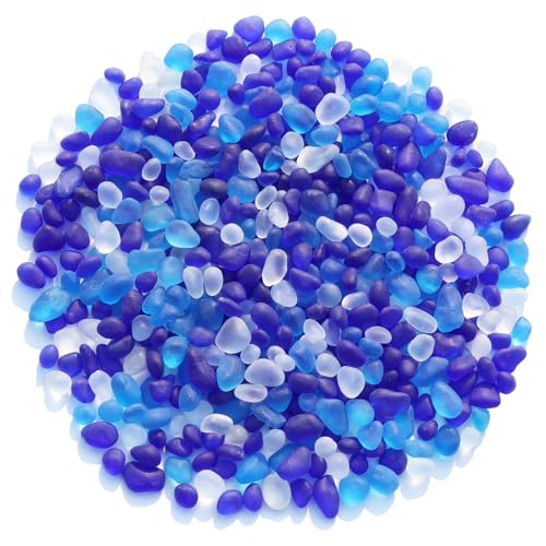 QYGL Sea Glass Stones - 0.55LB Blue Mixed Frosted Glass Pebbles Gemstones - Perfect for Aquarium Rocks Fish Tank Gravel Vase Fillers DIY Crafts and Home Decor