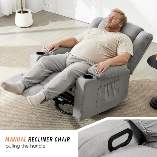 Image of Rocking Recliner Chair for Adults, 360 Swivel Rocker Recliner with Massage and Heating, Manual Glider Rocking Chair with Cup Holders for Living Room Bedroom Nursery(Light Gray)