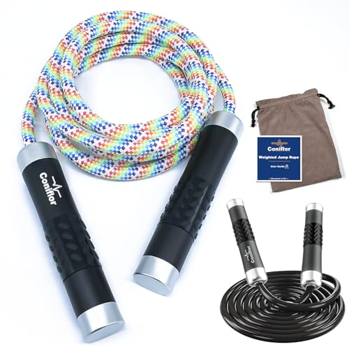 Gewichtetes Springseil, 0,5 kg, verwicklungsfreies Kugellager, schnelle Geschwindigkeit, Springseil für Männer und Frauen, verstellbares 9 mm Baumwoll- und PVC-Seil mit Alaun-Griff für Boxen, MMA