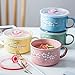 VanEnjoy 30oz Ceramic Bowl with Lid & Handle,Cherry Blossoms Among Snow Flake Pattern,Microwave for Instant Noodle Sara, Cereal Bowl