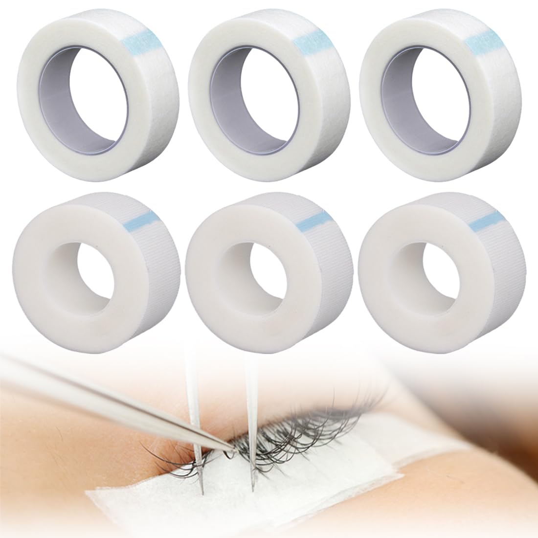 SGERUFZ 6 Rotoli Nastro per Ciglia, Nastro Adesivo Ciglia Traspirante, Nastro Isolante per Ciglia, per Extension DIY, laminazione ciglia, accessori make up (zwei Materialien)