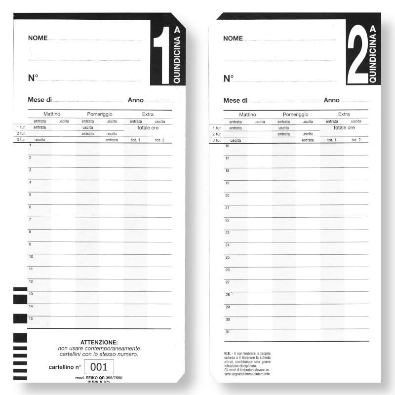 CARTELLINI BIQUINDICINALI PER QR 395/7550/BURK