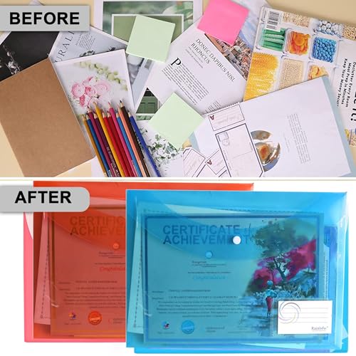 Image of Shuban Document File Folders with Snap Button Closure, Waterproof Plastic Envelope Pouches for Letter /A4 Size Paper, Assorted Transparent Colors (Style-4-Plain Transparent Folder-4Pcs-Mix Color)