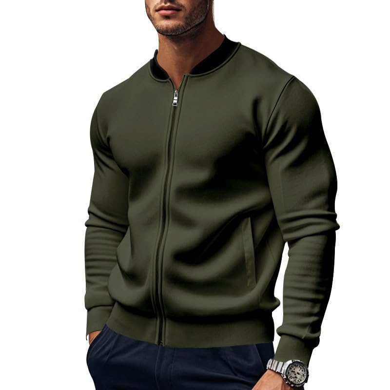 - Men's Athletic Jacket - Lightweight Full Zip Stand Collar Slim Fit Outerwear for Spring Casual Wear