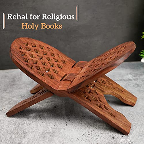 Image of Naayaab Craft Rihal | Sheesham Wooden Book Holder | Display Stand Folding Religious Prayer Rehal - Size (13 Inch)