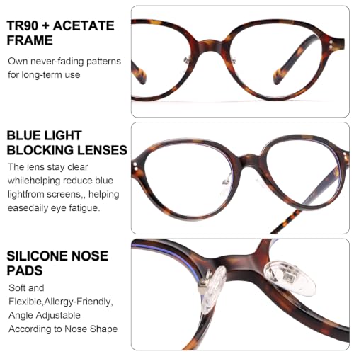 Image of Dollger Retro Oval Men's Women's Prescription Glasses Olive Tortoiseshell | TR90 + Acetate Fiber Frame, Anti Blue Light