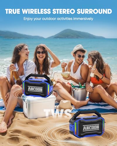 Image of ANCOON Speakers Bluetooth Wireless: 80W(Peak) Loud Speaker with Bass, 20H Playtime, IPX6 Waterproof, Large Jobsite Speakers for Work, Outdoor, Workshop, Garage, Portable Speaker with TWS (Blue)