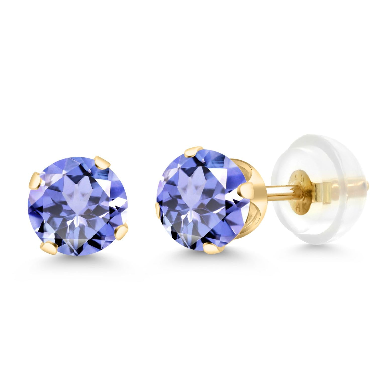 Gem Stone King Solid 14K Gold Genuine Natural Tanzanite Stud Earrings for Women Men | Gemstone Birthstone | Round 5MM | Gold Earrings | 1.00 Cttw