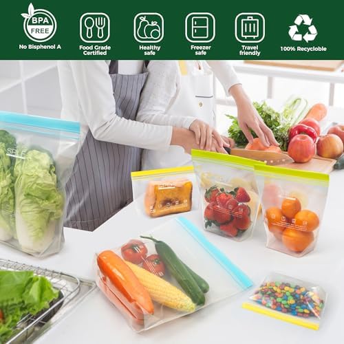 SPLF 12 Pack Reusable Sandwich Bags Dishwasher Microwave Safe, BPA Free Extra Thick Leakproof Reusable Food Storage Bags, Silicone Free Containers for Meal Prep, Fridge Kitchen Organization - Thumbnail 3