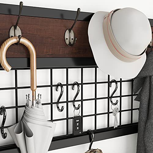 Allewie Coat Rack With 3-Tier Shelf, Hall Tree With Bench And Shoe Storage, Heavy Duty Metal Frame With Wood Board And Removable Hooks, Modern Rustic Style Entryway Organization For Living Room #TOP3