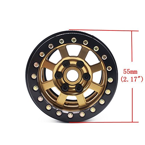 Djx 4Pcs 1.9'' Aluminum Beadlock Wheel Rims For 1/10 Rc Crawler Axial Scx10 Ii D90 Cc01 D110 (Bronze+Black) #TOP5