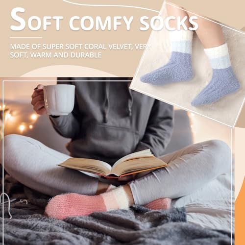 COOVAN Womens Fuzzy Socks Cozy fluffy Slipper Soft Winter Warm Microfiber Sleeping Plush Sock 5 pairs4