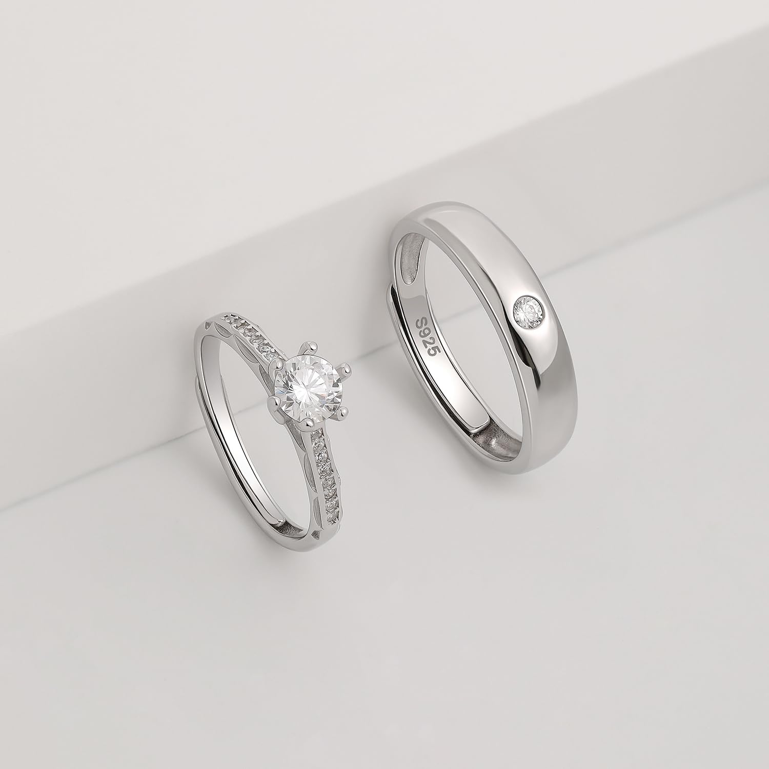 Meissa Alianza Anillos de Pareja Ajustables Plata de Ley 925 Anillo de Compromiso para Él y Ella Regalo San Valentín Cumpleaños Navidad, Hombres 4,5mm