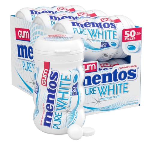 Image of Mentos Pure White Sugar Free Gum, Sweet Mint, 50 Piece Bottle (6 Pack)