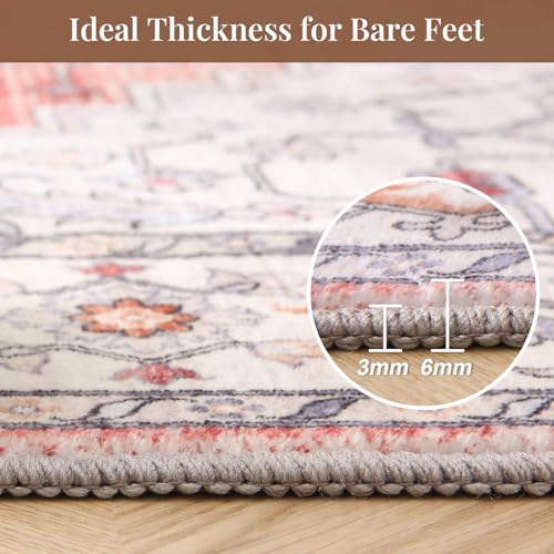 OPPODREAM 8x10 Area Rugs, Soft Area Rugs 8x10, Washable Carpet 8 x 10 with Non Slip Backing, Faux Cashmere Low-Pile 8 x 10 Carpet, Red & Grey