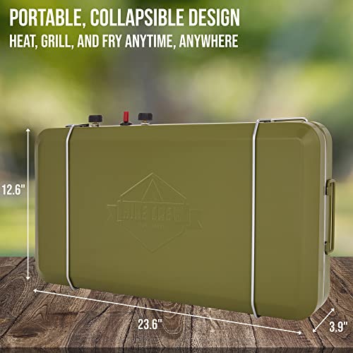 Hike Crew 2-In-1 Gas Camping Stove | Portable Propane Grill/Stove Burner W/Integrated Igniter & Stainless Steel Drip Tray | Built-In Carrying Handle, Foldable Legs & Wind Panels | Includes Regulator #TOP5