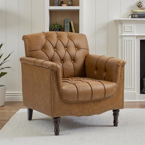 Sillón Plegable confortable de cuero sintético camel miniatura 1