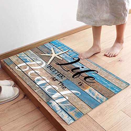 Miaklek Anti Fatigue Kitchen Mat Set of 2 Cushioned Kitchen Floor Mats Kitchen Rugs Non Slip Kitchen Runner Rug Life is Better at The Beach Starfish on Wooden Plank (15.7"x23.6"+15.7"x47.2" inches) - Image 4